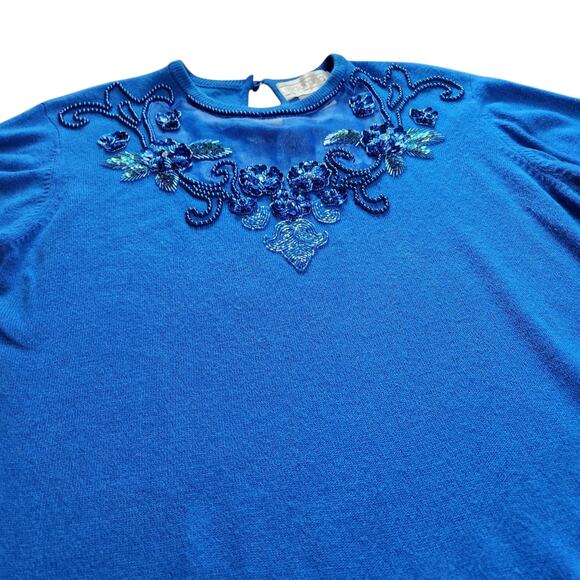 Vintage Maurada sweater blue embellished size M - Picture 2 of 8